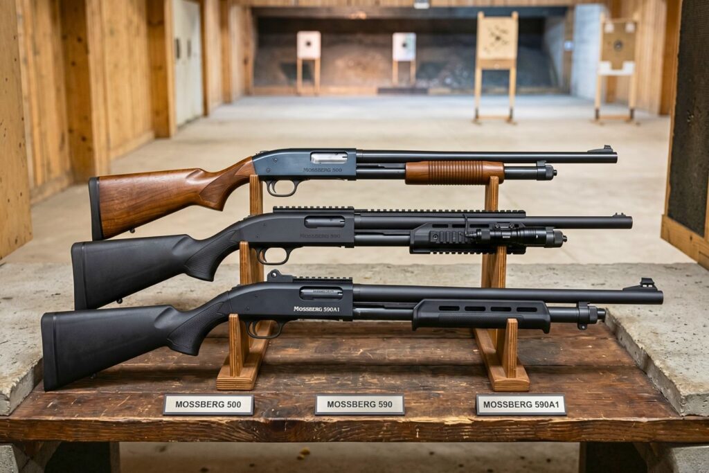 Porównanie strzelb Mossberg 500, 590 i 590A1 – testy, opinie, wady i zalety modeli.